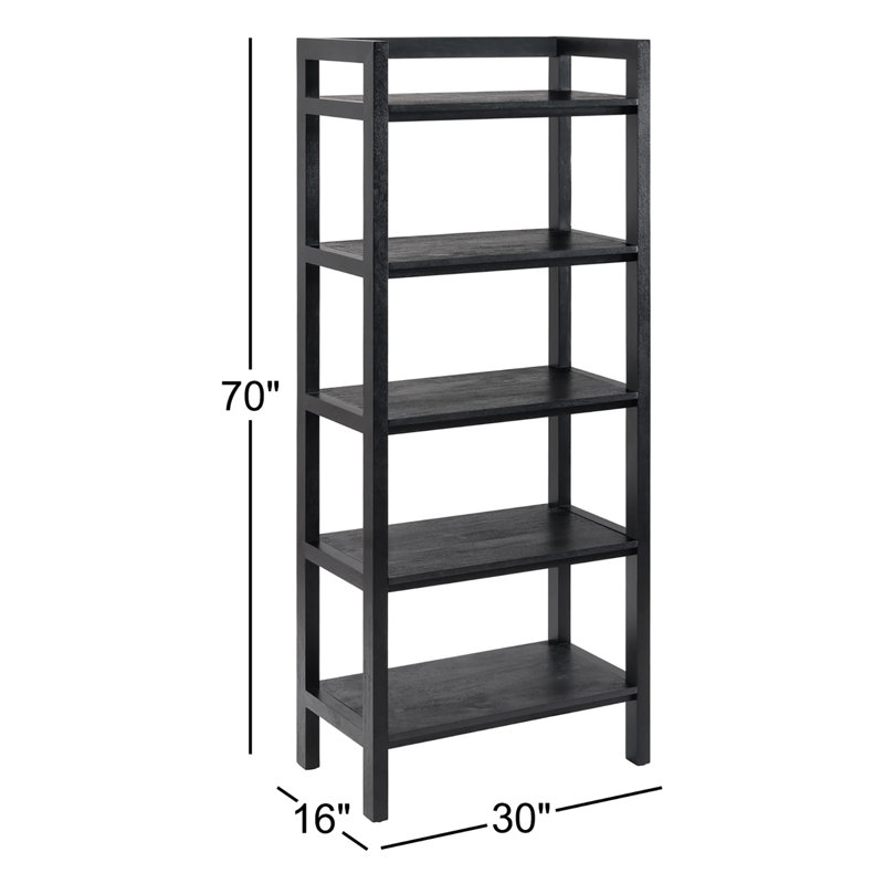 Bibliothèque en bois massif Oslo H 70 "x l 30" x P 16 "Oslo, Noir, H 70 po x l 30 po x P 16 po