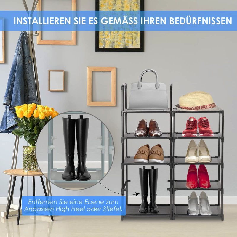 10 Pair Shoe Rack, Black