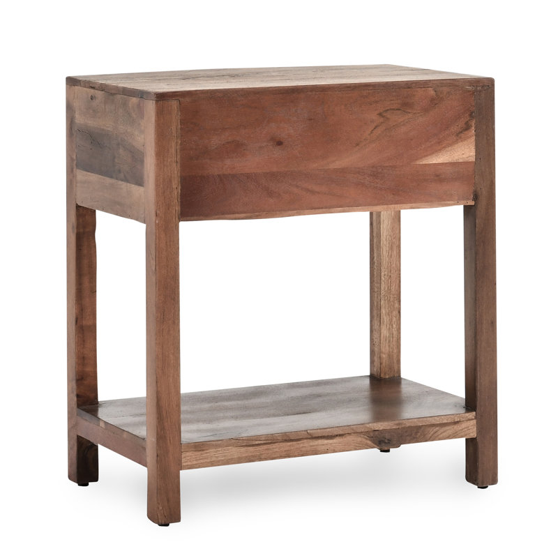 Dark Brown Solid Wood End Table with Storage Drawer