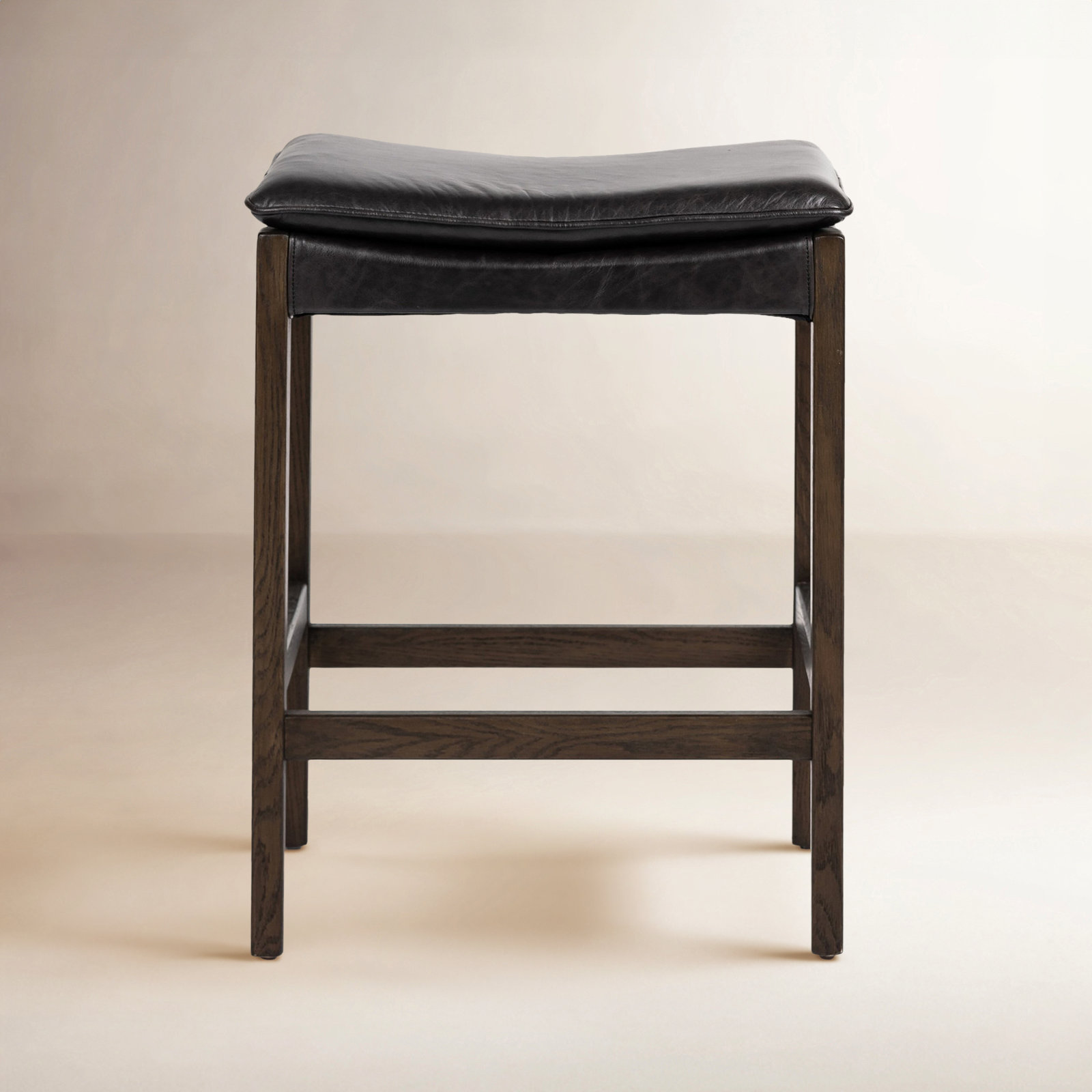 Caricia Leather Stool, Counter Stool (26.77" Seat Height), Genuine Leather Sonoma Black