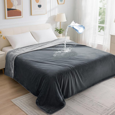 Waterproof Blanket For Bed: Reversible Soft Flannel Twin Bed Blanket 60" X 80", Leakproof Throw Spill-Proof Dog Pet Blanket For Couch, Sofa Protect, Movie Time, Camping, Travel