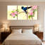 Oiseaux perchés sur une branche en fleurs avec fleurs roses, ensemble de 3 impressions sur toile-2089040963