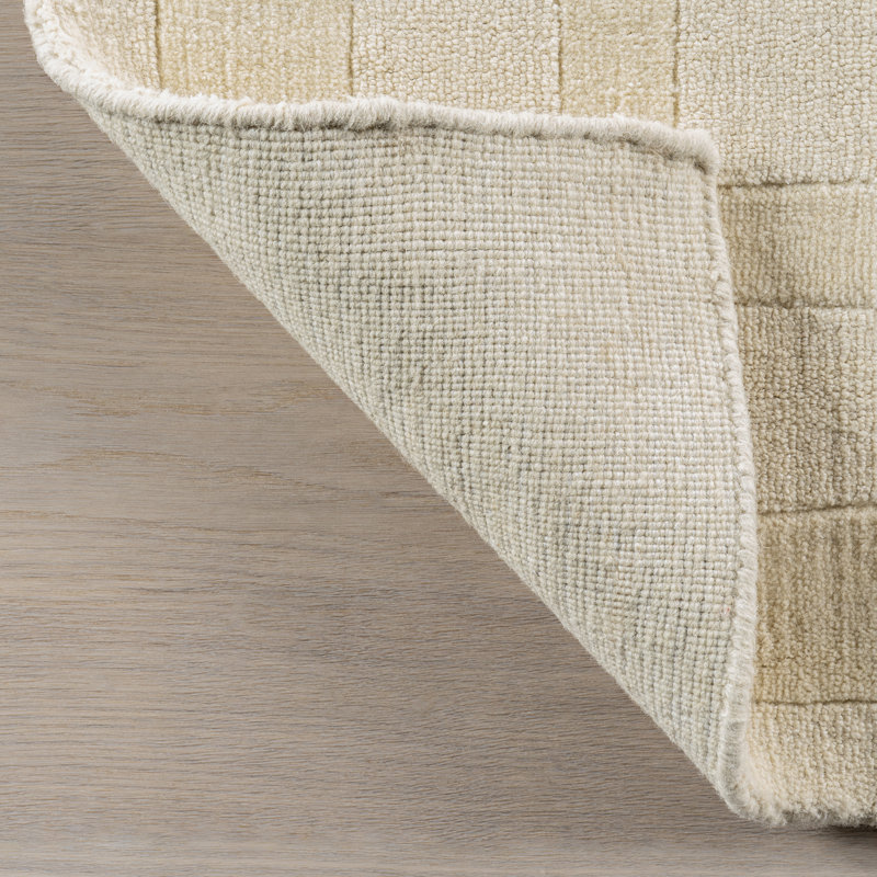 Ivory Rectangular Handmade Wool Area Rug