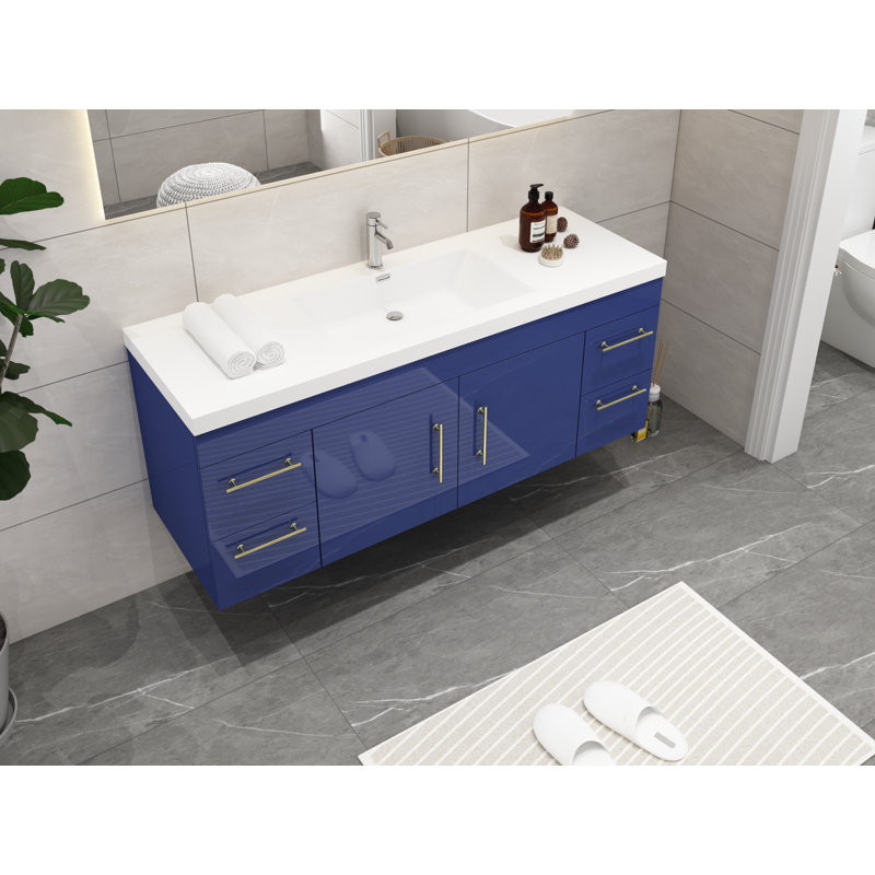 Romer 59'' Single Bathroom Vanity with Plastic Top, Night Blue, Sliver
