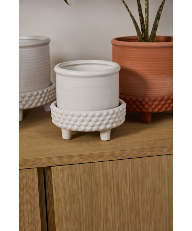 L Round Footed Terracotta "Samara" Planter Pot, White, 6'' H x 6.25'' W x 6.25'' D