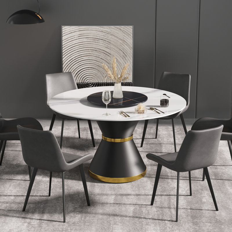 Table de salle à manger Ryding, H 29,5 po x L 53 po x l 53 po, Blanc/Noir