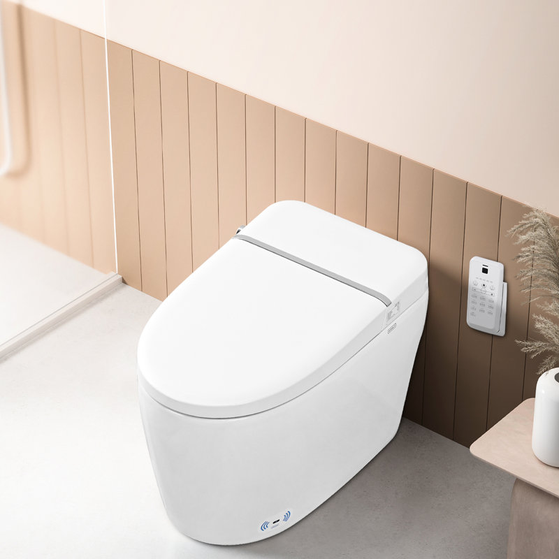 Smart Toilet With Self-Cleaning Nozzle, Heated Seat, Night , Foot Sensor Flush, Power Outage Flushing, Silent Slow Descent, Soft Close, Auto 3 Temp Settings Ceramic Bidet Temperature Settings,