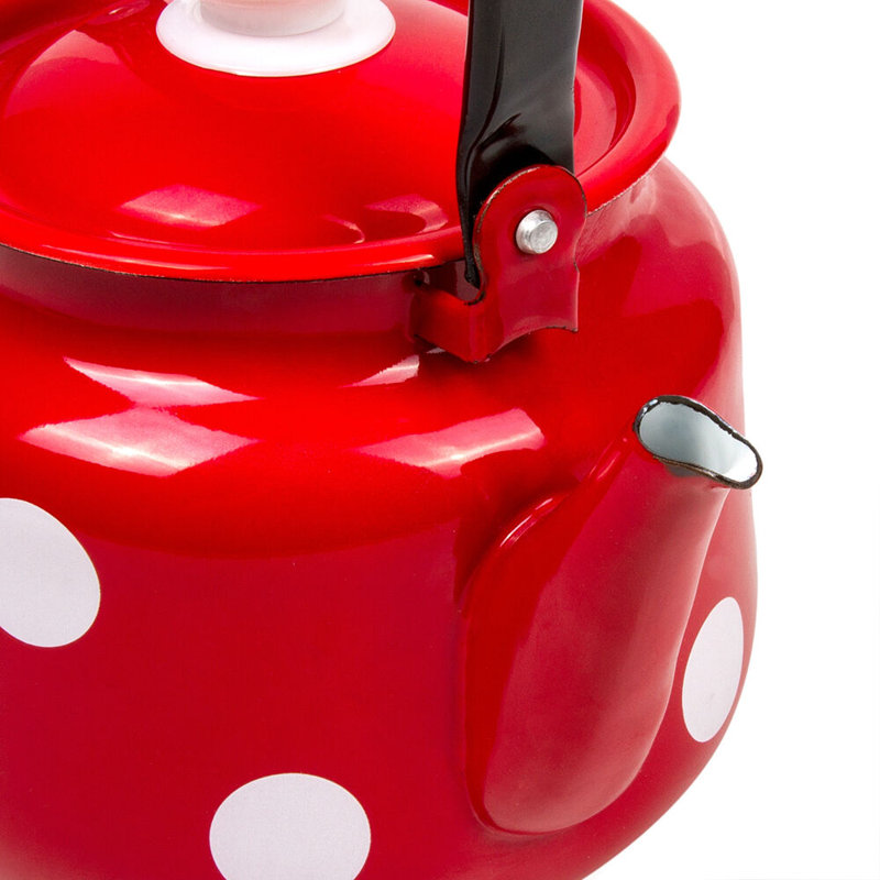 Red White Polka-Dot Enamel Kettle 3.7-qt