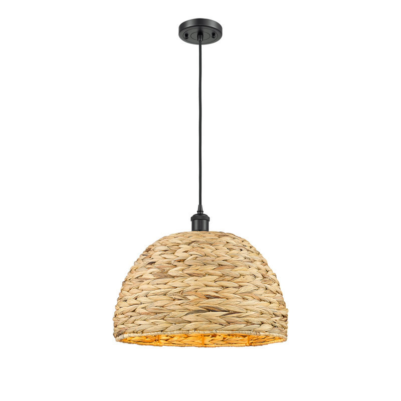 Luminaire suspendu en corde de rotin tissé 1 lumière Malaga, H 133 po x l 15,75 po x P 15,75 po, Noir mat