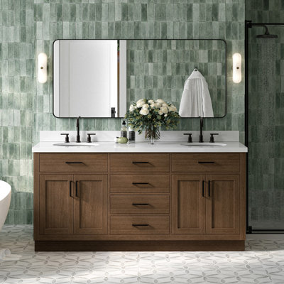 Tidworth 72'' Solid Wood Double Bathroom Vanity with 1.5'' White Quartz Top