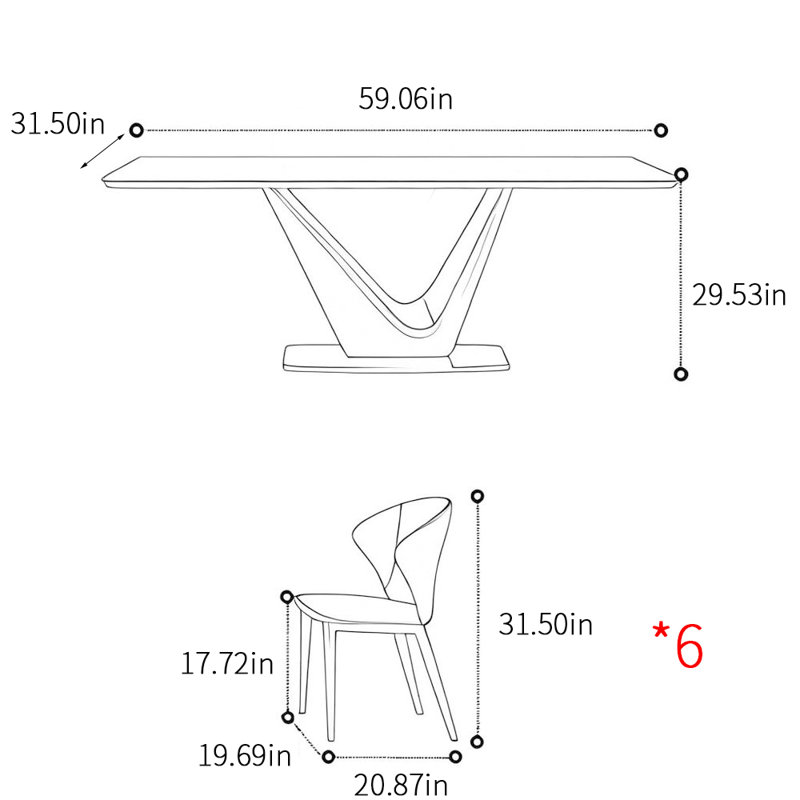 Ensembles de table de salle à manger modernes et simples de style italien, H 29,53 po x L 59,06 po x l 31,5 po