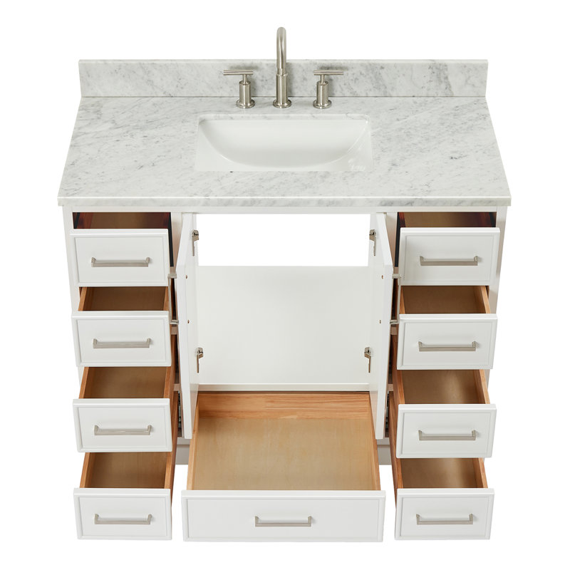 43'' Single Bathroom Vanity with Carrara Marble Top, White