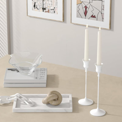 White Taper Candlestick Holders Set Of 9 - Sturdy Aluminum Alloy Candle Holders For Home Decor, Weddings, And Special Occasions