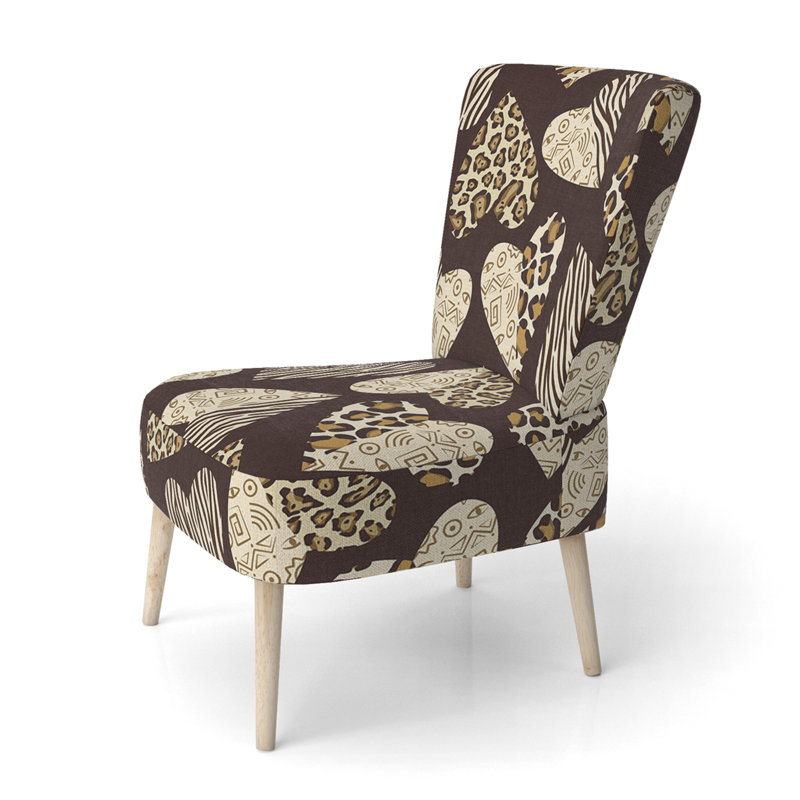 Chaise d'appoint rembourrée Brown Hearts sur peau d'animal