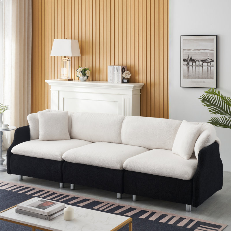 3 avec velours moelleux, noir et blanc, élégant pour le décor du salon, 2 coussins blancs, idéal pour se détendre