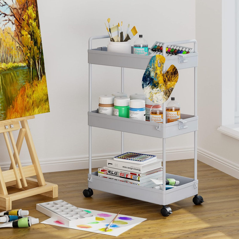Chariot de rangement sur roulettes 3 niveaux, Gris