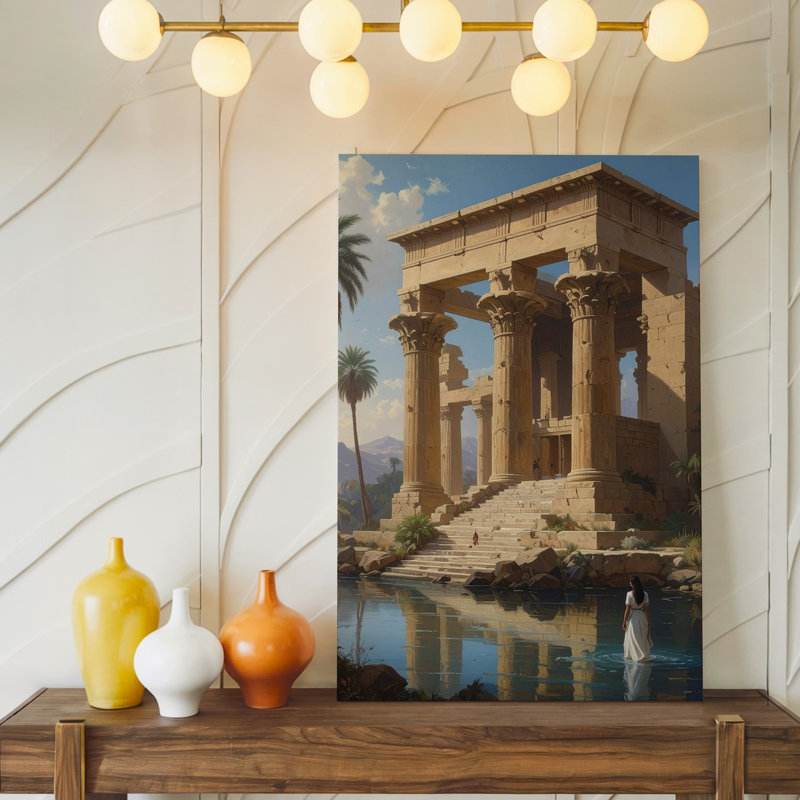 Canvas Ancient Egyptian Temple Canvasserene Reflection On The River Wall Art, 9" H x 12" W