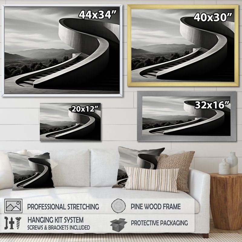 " Serpentine Solitude Staircase ", 34" H x 44" W x 1.5" D, Gold Floater Framed