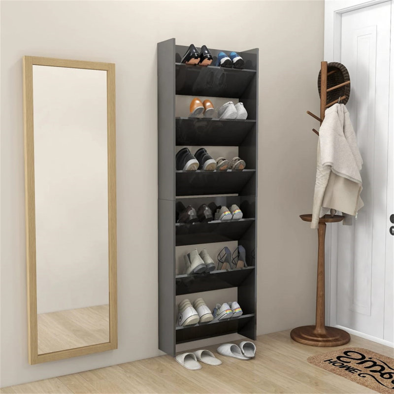 9 Pair Shoe Storage, 90 cm H x 120 cm W x 18 cm D, High Gloss Grey