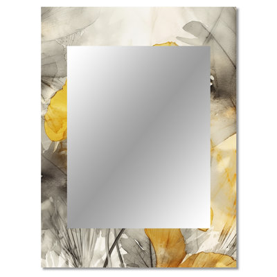 Palmier Tropical Ginkgo Artwork III - miroir décoratif palmiers, grand miroir mural jaune, impression d'art en métal