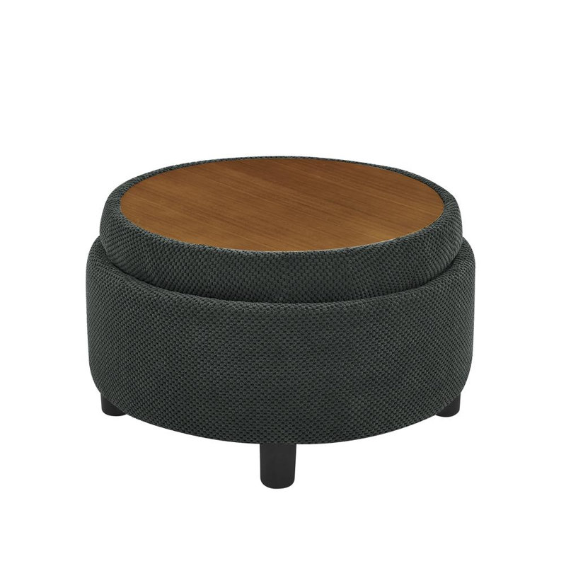 Round Cocktail Ottoman with Storage, Dark Gray