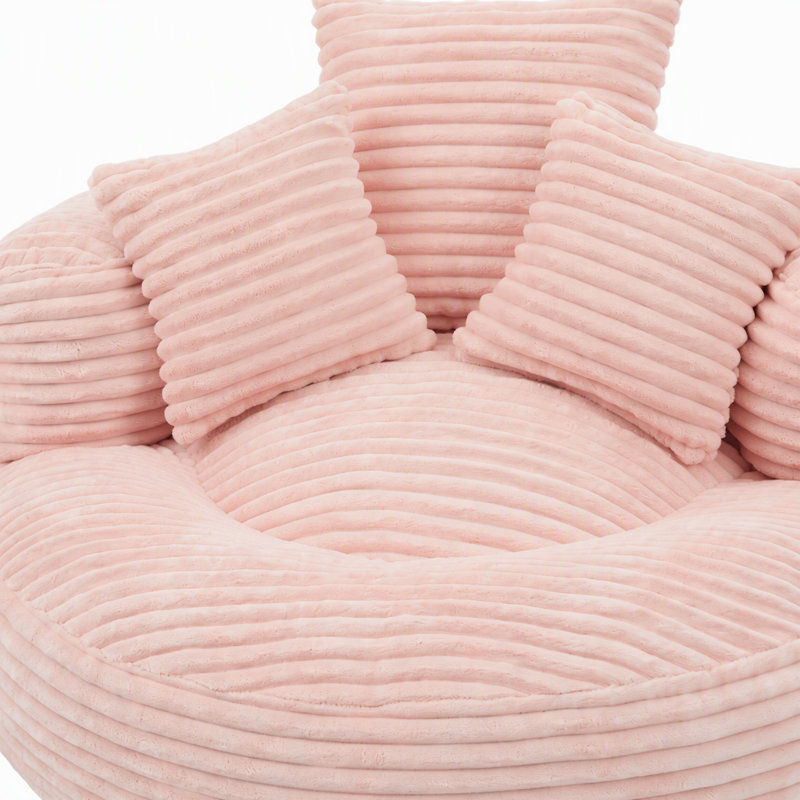Pouf individuel avec 3 coussins, accoudoirs et housse en velours côtelé, Pink Corduroy, Rose