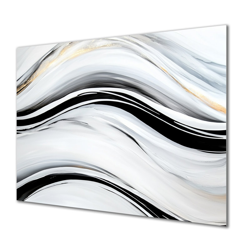 «Black and Grey Stone Abstract Waves I», art mural moderne en métal, vagues, H 16 po x l 32 po x P 0,84 po