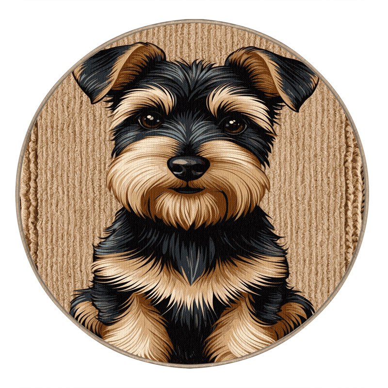 Washable Welsh Terrier Dogs Area Rug, Round 3'