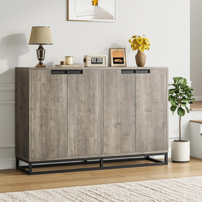 Large 55 Inch Accent Sideboard Storage Cabinet, Modern Farmhouse Buffet with 4 Doors, Adjustable Shelves, Coffee Bar, Console Table for Dining Room, Hallway