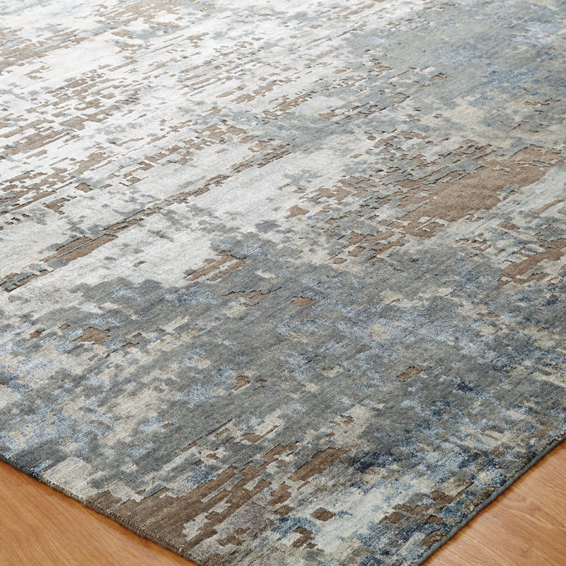 Hand Knotted Area Rug in Blue, Rectangle 3' x 5'