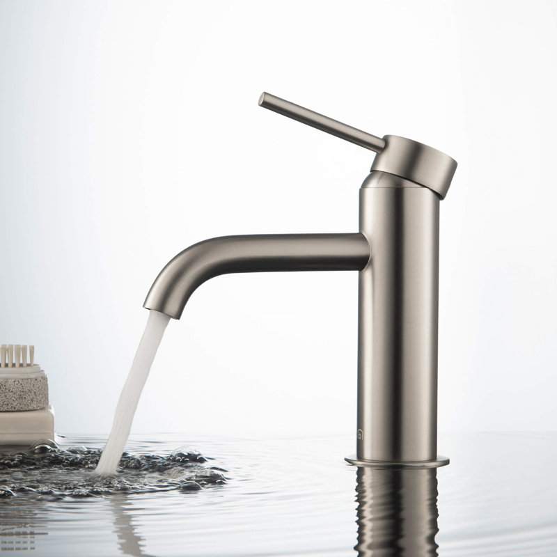 Circular Single-handle Bathroom Faucet, Brushed Nickel, Drain Assembly Included