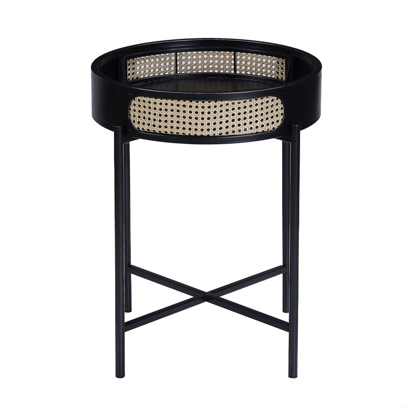Round End Table With Open Top And Metal Legs