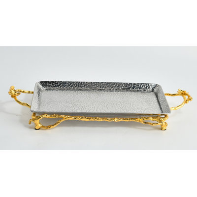 Regal Hammered Glass Tray With Gold Branch Handles