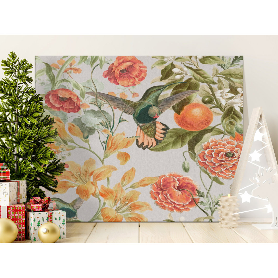 Hummingbird Floral Canvas Wall Art, Gallery Wrapped Matte Print, Ready to Hang, Botanical Art, Archival Quality, Statement Piece