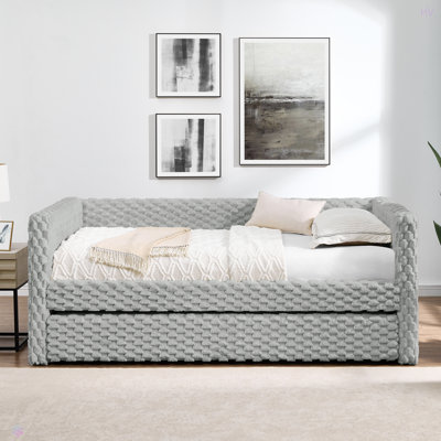 Daybed, Upholstered Sofa Bed,The Bottom Pulls Out To Form A Bed ,Plaid Corduroy Fabric