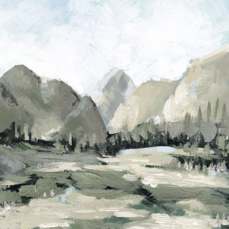 Sage Mountainscape - Wrapped Canvas Painting, 30cm H x 30cm W x 3.8cm D