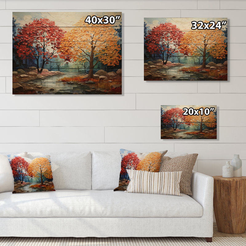 Érable orange majestueux II sur bois, H 10 po x l 20 po x P 0,78 po