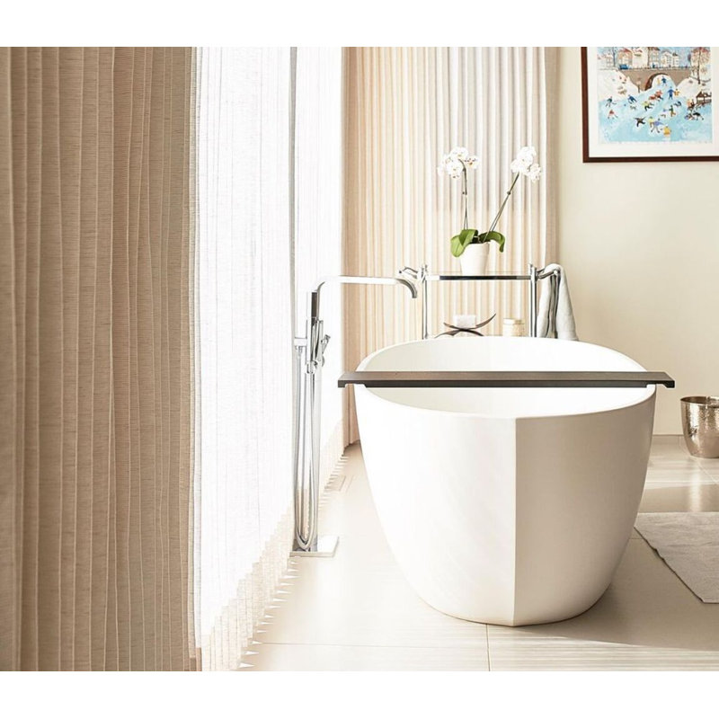 BE 66'' L Freestanding Soaking Bathtub, Glossy White, Polished Chrome