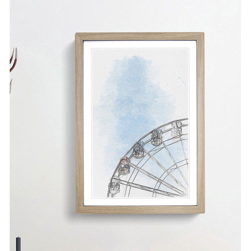 Pretty Ferris Wheel in Abstract - Framed Print, 60cm H x 40cm W x 2cm D, Oak