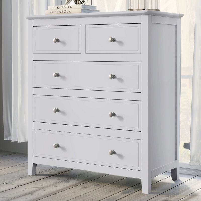 5 Drawers Solid Wood Chest, White