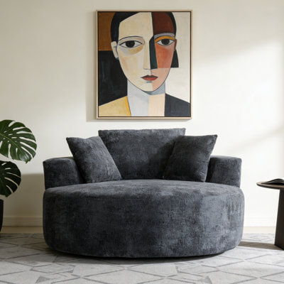 360?Swivel Barrel Chair - Round Chenille Accent Chair with Plush Upholstery for Living Room or Bedroom by Mercer41