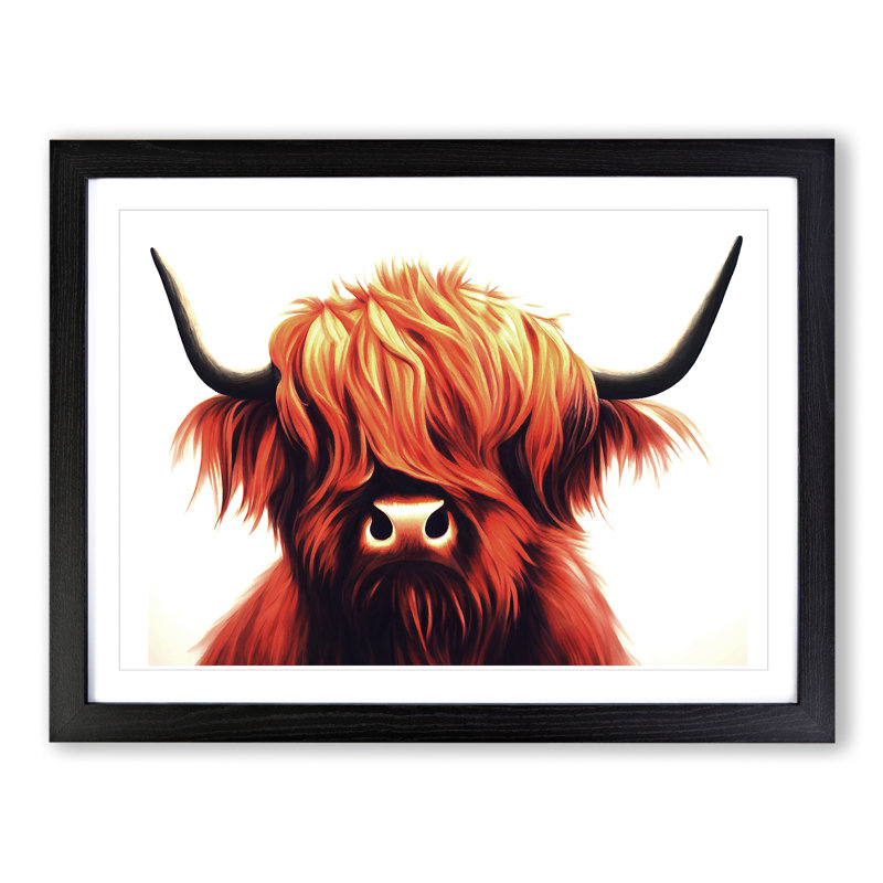 XH1022-9457X Unique Highland Cow - Single Picture Frame Print, 25cm H x 34cm W x 2cm D, Black Framed