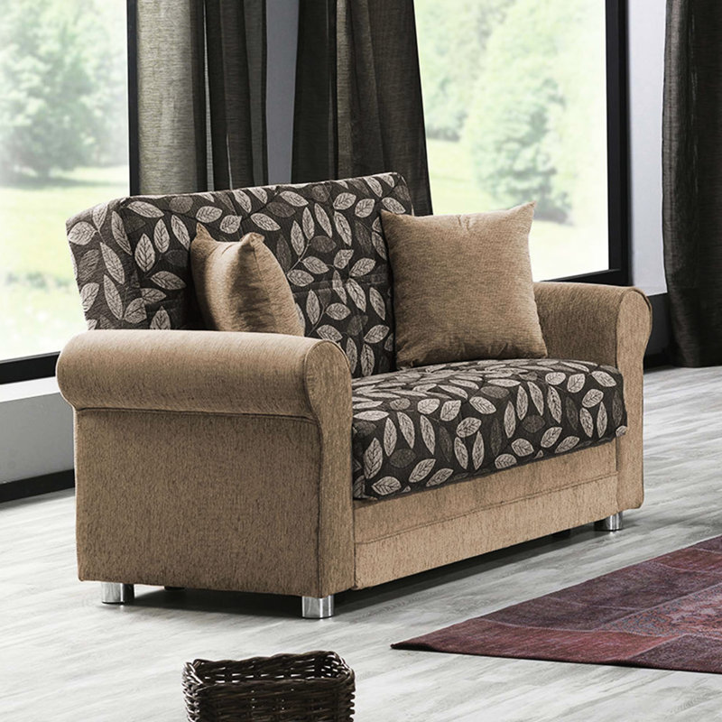 Collection beige avec rangement. Meuble polyvalent et fonctionnel. Idéal pour les petits espaces de vie comme les dortoirs. Convertible en lit d'invités. Chenille de qualité artisanale. Fabrication