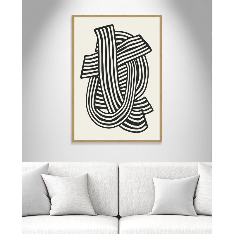 Rayures abstraites à imprimé noir par Dean, Natural Woodgrain, L 29,5 po x H 41,5 po, Impression encadrée