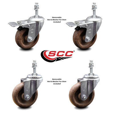 4 Inch High Temp Glass Filled Nylon 10mm Stem Caster Set 2 Total Lock Brakes SCC -  Service Caster, SCC-TSTTL20S414-GFNSHT-M1015-2-S-2