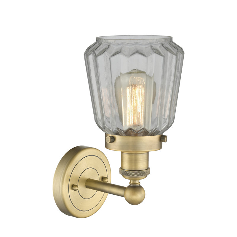 Carlinville Armed Sconce, Clear, Brushed Brass