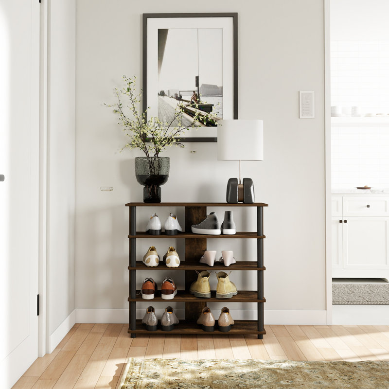5-Tier Storage 12 Pair Shoe Rack, Dark Brown Wood