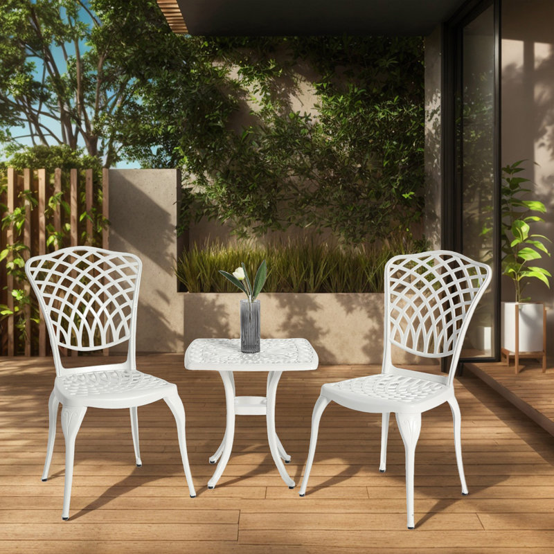 3-Piece Rustproof Cast Aluminum Bistro Set With 2 Chairs And Round Table, White