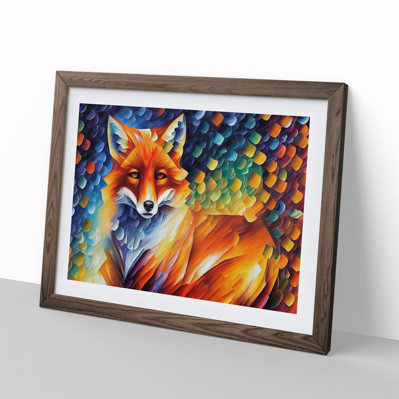 Fox - Single Picture Frame Print, 46cm H x 64cm W x 2cm D, Walnut