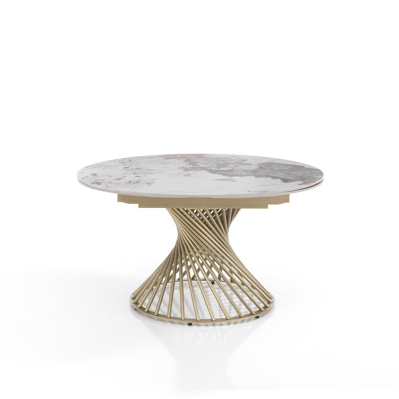 Daely Extendable Oval Metal Base Dining Table, Gold